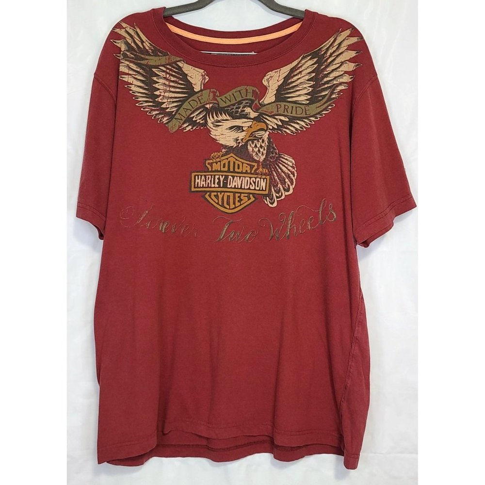 Harley Davidson Maroon Eagle "Forever Two Wheels" 100% Cotton TShirt Mens Sz Lrg